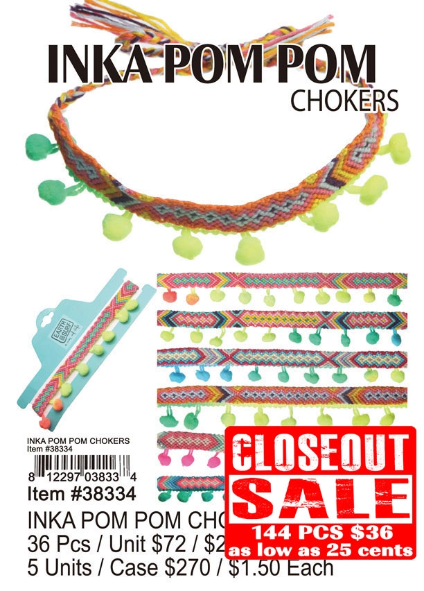 Inka Pom Pom Chokers - Closeout 144 Pcs.